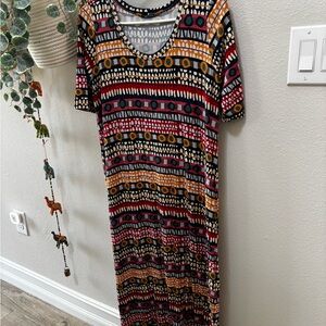 Orange and Pink V-Neck Short Sleeve Maxi Sundress